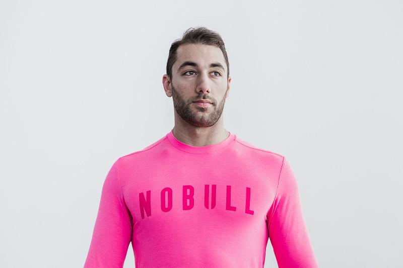 Pink Nobull Tee (NEON) Men\'s Long Sleeve | CA T1579C